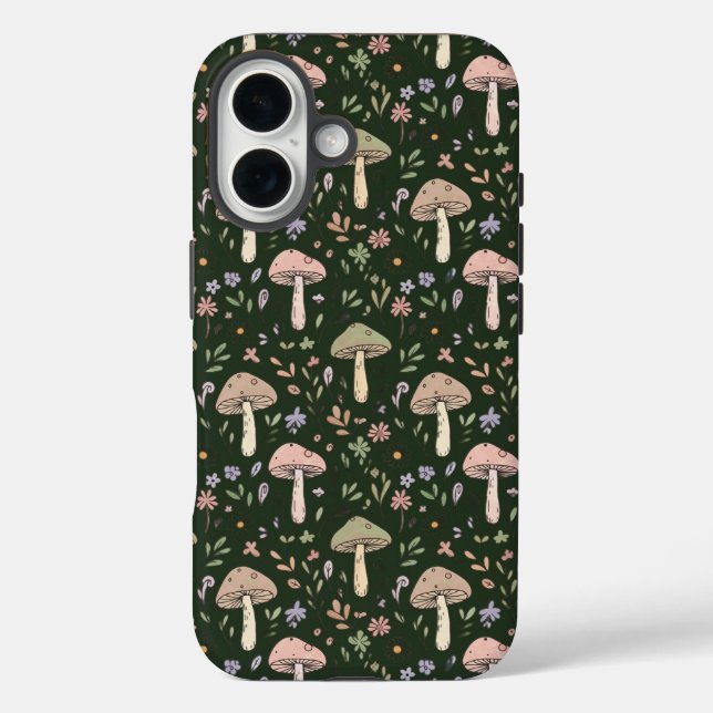 Funda iPhone 16 Earthy Olive Green Fungi Seamless Pattern Boho (Reverso )