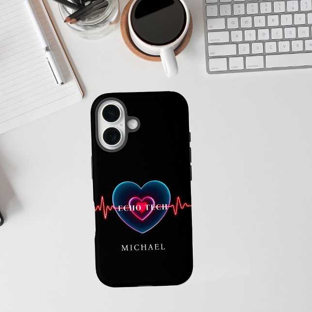Funda iPhone 16 Echo Tech Heartbeat | Corazón con EKG (Echo Tech Heartbeat _ Heart with EKG Case-Mate iPhone Case )