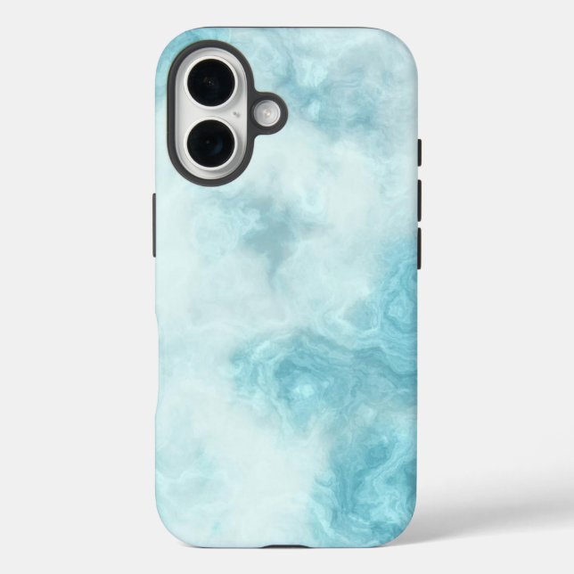 Funda iPhone 16 Efecto de mármol blanco azul (todos los teléfonos) (Reverso )