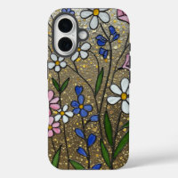 Efecto de vidrio con manchas de flores salvajes au