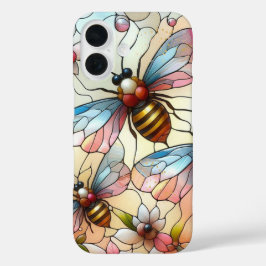 Funda iPhone 16 Efecto de vidrio emplomado con abejas