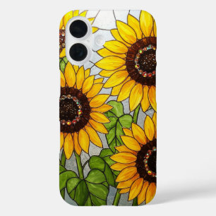 Funda iPhone 16 Efecto de vidrio manchado de girasoles