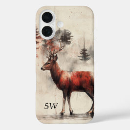 Funda iPhone 16 El ciervo rojo en el bosque monogramado