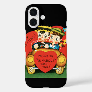 Funda iPhone 16 El día de San Valentín retro, Chica vintage y niño