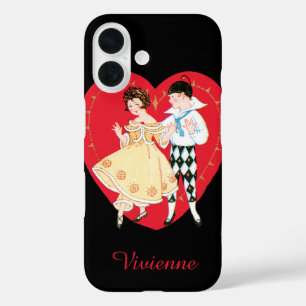 Funda iPhone 16 El día de San Valentín retro, Harlequin vintage y