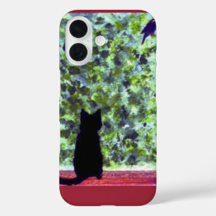 Funda iPhone 16 ¡El gato Art Black Cat Bird Watching!