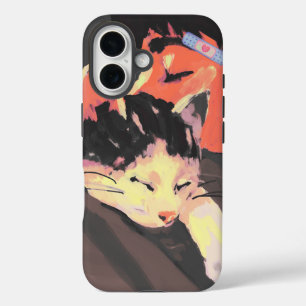 Funda iPhone 16 El Ilustracion de un gato y una persona acogedores