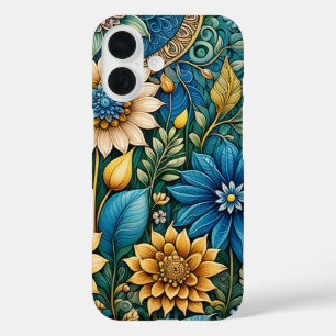 Funda iPhone 16 El jardín de girasol azul lindo Resumen Arte