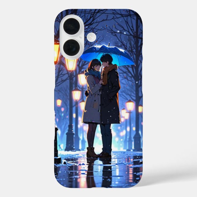 Funda iPhone 16 El paraguas de amor de invierno (Reverso )