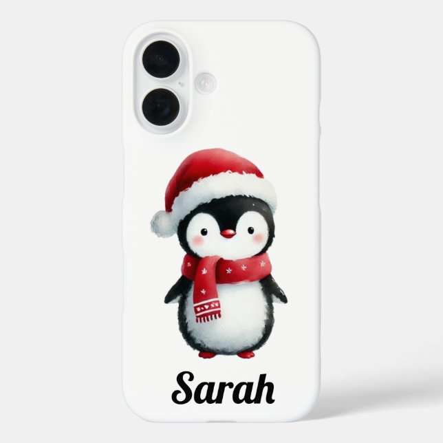 Funda iPhone 16 El pingüino festivo en la alegría navideña (Reverso )