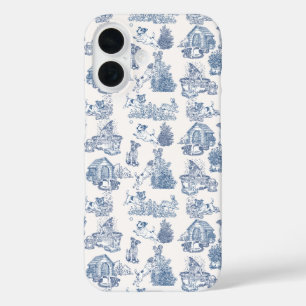 Funda iPhone 16 Elegancia de Jack Russell con Toile Francés Azul