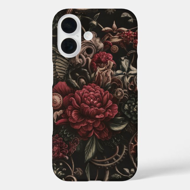 Funda iPhone 16 Elegancia floral de Steampunk (Reverso )