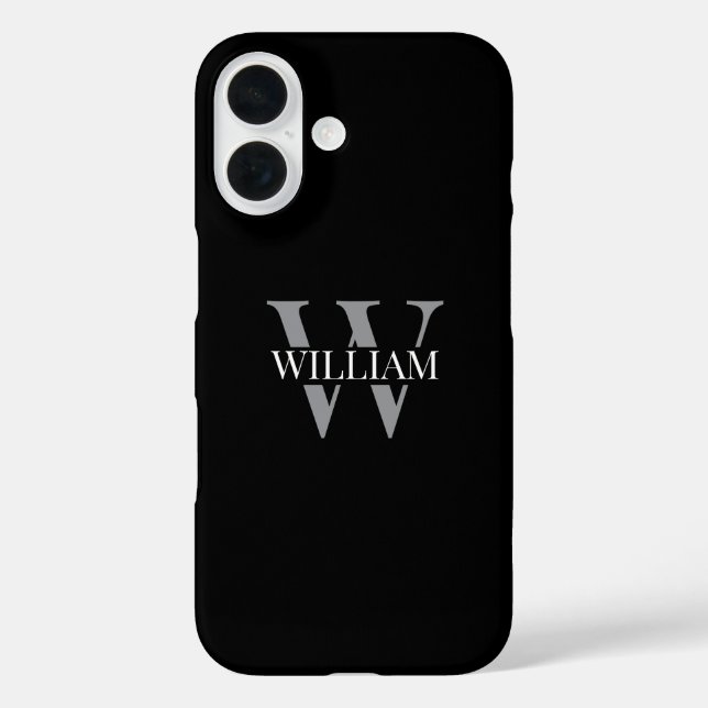 Funda iPhone 16 Elegant black &gray white Personalized monogram (Reverso )