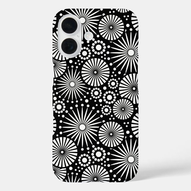Funda iPhone 16 Elegant Black White Geometric Flowers Starburst (Reverso )
