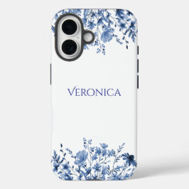 Funda iPhone 16 Elegant Blue Floral Personalized 