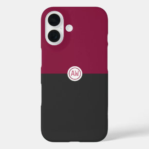 Funda iPhone 16 Elegant Burgundy and Black Monogram
