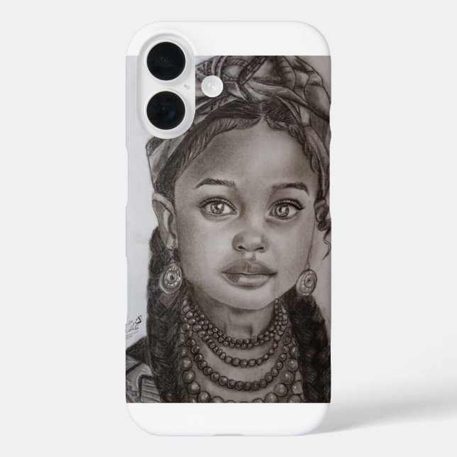 Funda iPhone 16 Elegant Charcoal & Pencil Girl Portrait Illustrati (Reverso )