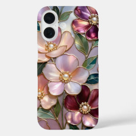 Funda iPhone 16 Elegant Floral iPhone Case Stained Glass Pink Gold