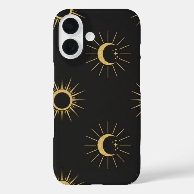 Funda iPhone 16 Elegant Gold Sun and Moon Pattern Black iPhone 16  (Reverso )