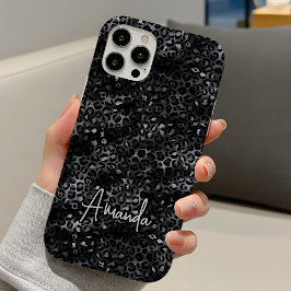 Funda iPhone 16 Elegant grey black leopard print monogram