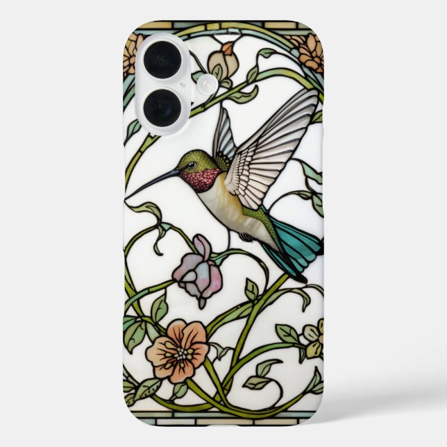 Funda iPhone 16 Elegant hummingbird artwork botanical boho chic (Reverso )