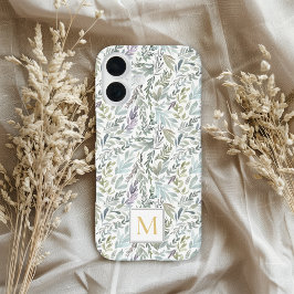 Funda iPhone 16 Elegant Monogram Green Botanical Watercolor
