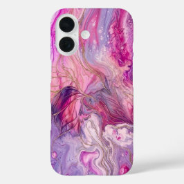 Funda iPhone 16 Elegant Pink & Purple Alcohol Ink Gold Glitter Cas