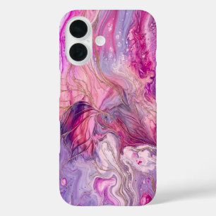 Funda iPhone 16 Elegant Pink & Purple Alcohol Ink Gold Glitter Cas