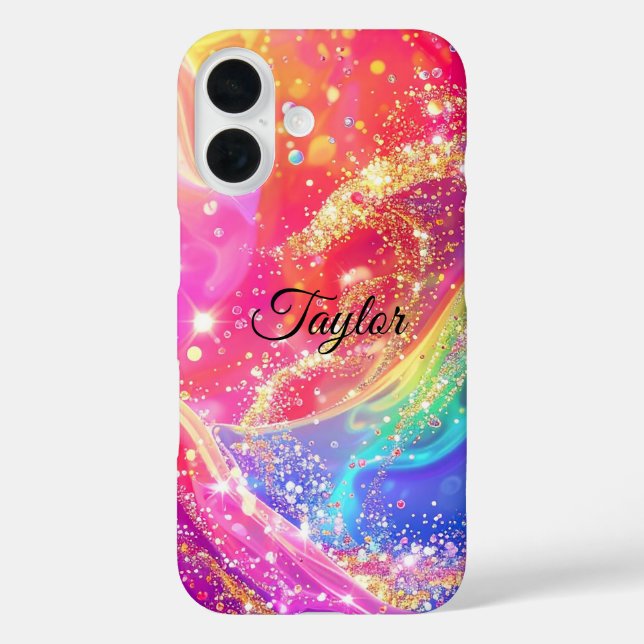 Funda iPhone 16 Elegant Rainbow Glam & Glitter Personalized  (Reverso )