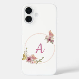 Funda iPhone 16 Elegant Rose Gold Floral Frame-Personalized 