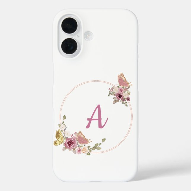 Funda iPhone 16 Elegant Rose Gold Floral Frame-Personalized  (Reverso )