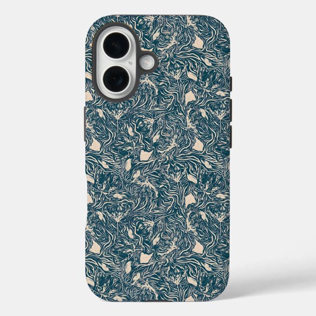Funda iPhone 16 Elegant Teal Botanical Swirl Seamless Pattern (Reverso )