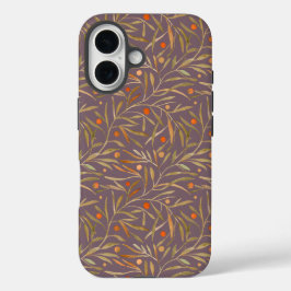 Funda iPhone 16 Elegant Watercolor Leaf Pattern  Purple Background