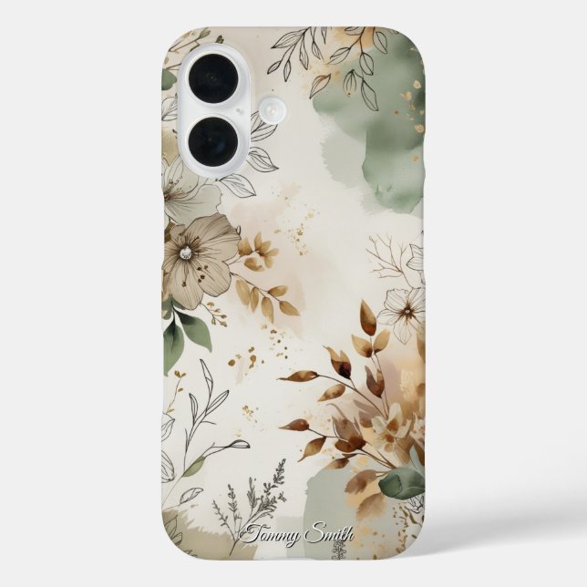 Funda iPhone 16 Elegante acuarela floral rústica (Reverso )