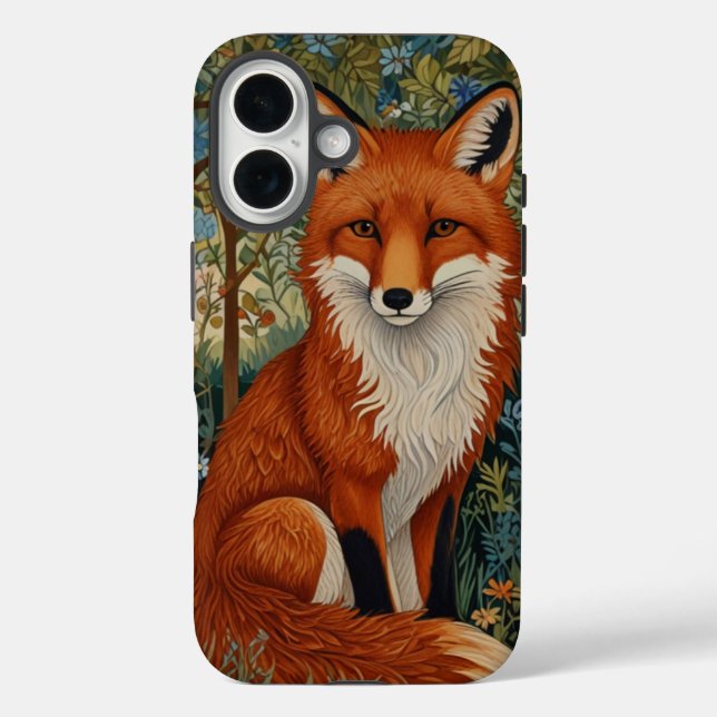Funda iPhone 16 Elegante animal retro boho rojo zorro (Reverso )