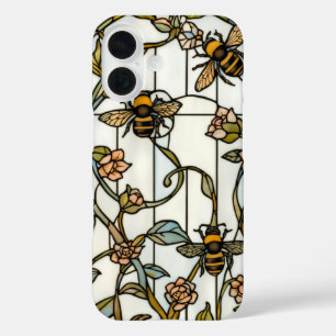 Funda iPhone 16 Elegante arte nuevo botánico abeja vidrio teñido