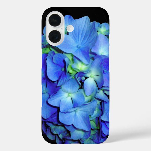 Funda iPhone 16 Elegante azul floral rosas azul hortensias azules (Reverso )