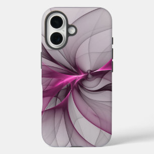 Funda iPhone 16 Elegante Caos Moderno Arte Abstracto Fractal Rosa
