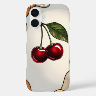 Funda iPhone 16 Elegante cereza con efecto de vidrio manchado