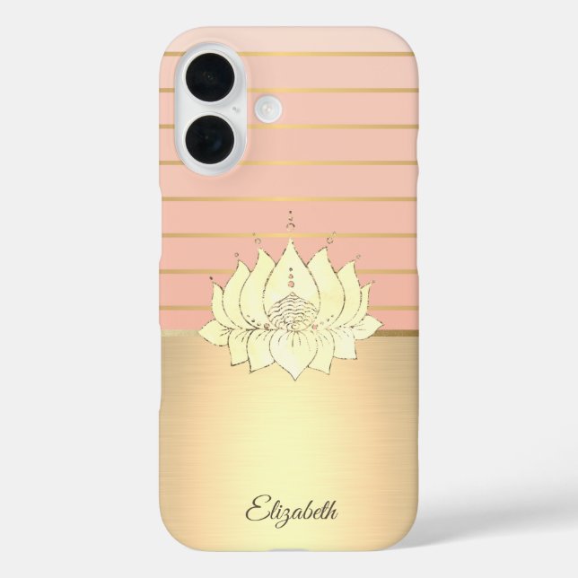 Funda iPhone 16 Elegante Chic Oro Loto Rayado (Reverso )