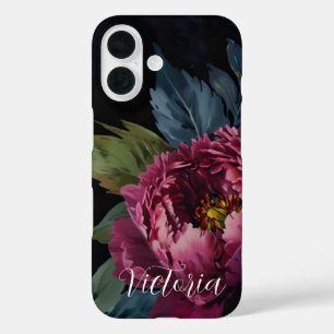 Funda iPhone 16 Elegante color de agua floral rosa oscuro personal