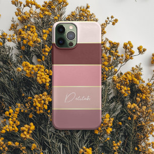 Funda iPhone 16 Elegante color rosa rosa dorado Rayas de color per