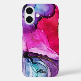 Funda iPhone 16 Elegante, colorido, rosa, morado, nombre personali