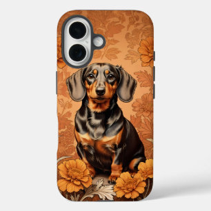 Funda iPhone 16 Elegante Dachshund Y Marigoles