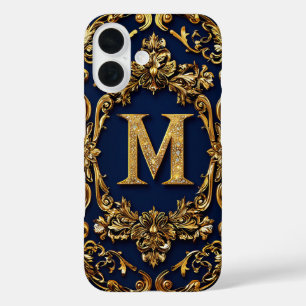 Funda iPhone 16 Elegante Decoración de Letra M en Oro