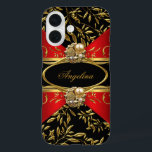 Funda iPhone 16 Elegante elegante Red Black Gold Damask Jewel 2<br><div class="desc">Elegante Elite Classy Red Black Gold Damask Jewel Elegante Clásico Dorado Damask Floral Fabulous iPad Cover para mujeres y Chicas. Zizzago creó este diseño POR FAVOR NOTE todas las imágenes planas! ¡¡¡NO tienen Purpurina,  joyas de diamantes ni golpes de verdad!!!</div>