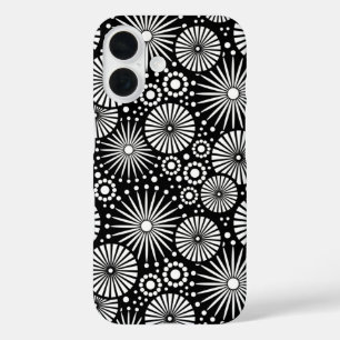 Funda iPhone 16 Elegante Estallido de Flores Geométricas en Blanco