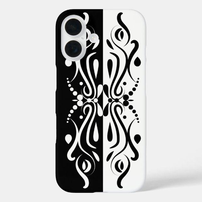Funda iPhone 16 Elegante estilo Harlequin negro y blanco abstracto (Reverso )