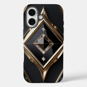 Funda iPhone 16 Elegante estuche para iPhone de oro geométrico de
