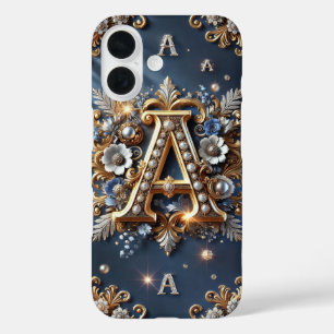 Funda iPhone 16 Elegante Floral Golden A Letra Monograma